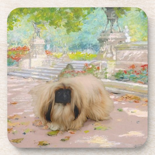Honey Pekingese in Floral Setting Getränkeuntersetzer (Vorderseite)