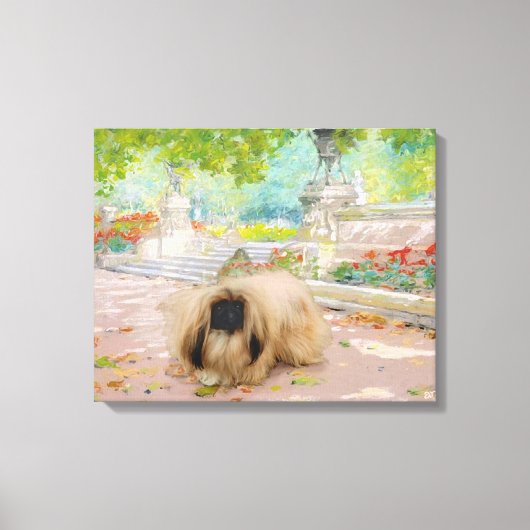 Honey Pekingese in Floral Setting Leinwanddruck (Vorderseite)