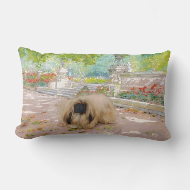 Honey Pekingese in Floral Setting Lendenkissen (Vorderseite)