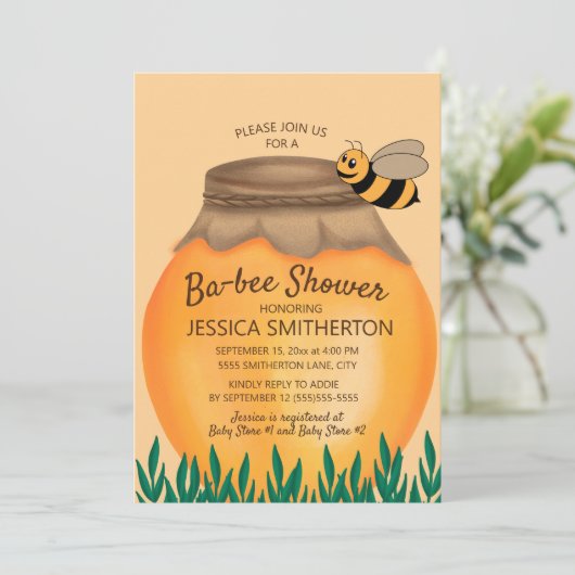 Honey Pot and Bumblebee Baby Shower Einladung (Stehend Vorderseite)