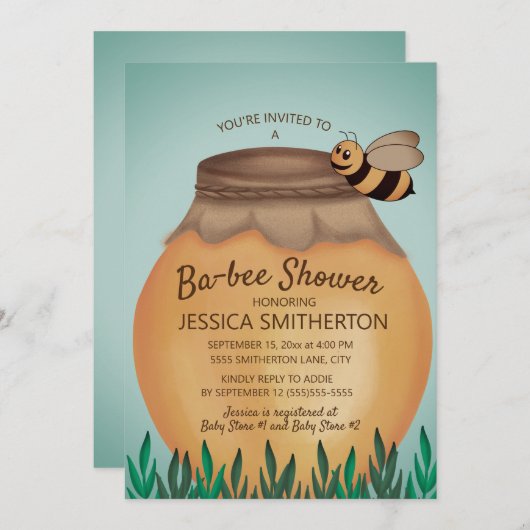 Honey Pot and Honey Bee Baby Shower Einladung (Vorne/Hinten)