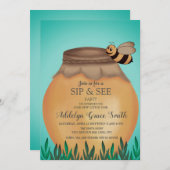 Honey Pot and Honeybee Sip See Baby Shower Einladung (Vorne/Hinten)