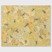 Honey Queen Bee Floral Honeycomb Gold Geschenkpapier (Flach)