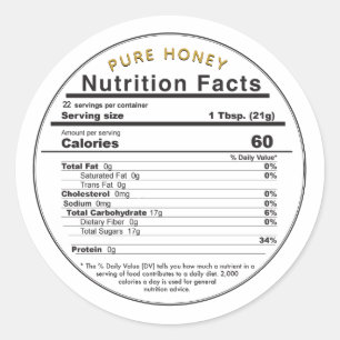 Honey Round Editable Nutrition Facts Label gelb Runder Aufkleber