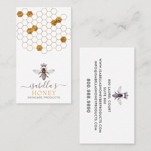 Honey Skincare Gold Foil auf Weiß Visitenkarte (Vorne/Hinten)