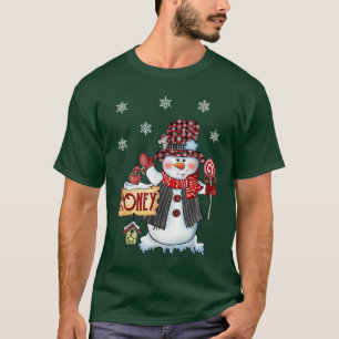Honey Snowman Christmas Candy Cane Red Kariert San T-Shirt