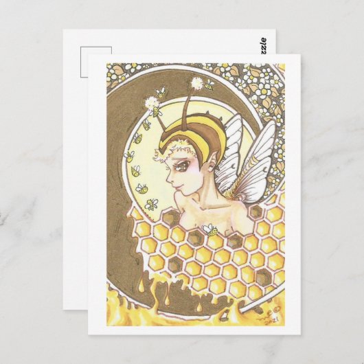 Honey Spiral Fairy Bee Nymph Fantasy Art Print Postkarte (Vorne/Hinten)