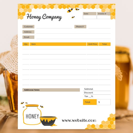 Honey Theme Order Form und Rechnungsnotierung Notizblock