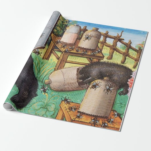 HONEY THIEF BEARS, BIES, BEE NIMMT mittelalterlich Geschenkpapier (Ungerollt)