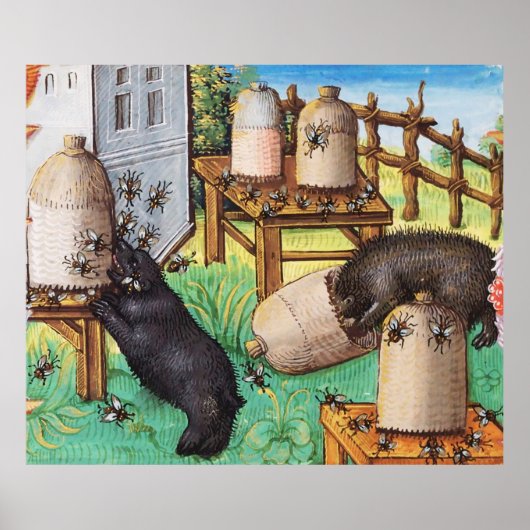 HONEY THIEF BEARS, BIES, BEE NIMMT mittelalterlich Poster (Vorne)
