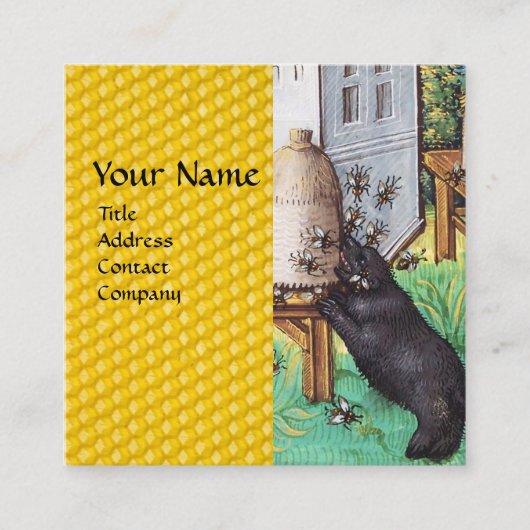 HONEY THIEF BEARS, BIES, BEE NIMMT mittelalterlich Quadratische Visitenkarte (Vorderseite)