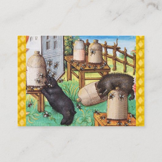 HONEY THIEF BEARS, BIES, BEE NIMMT mittelalterlich Visitenkarte (Rückseite)