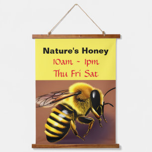 Honey Vendor Signage Wood Topped Wall Tapestry Wandteppich Mit Holzrahmen