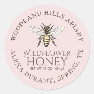 Honey Vintag Queen Bee Rose Rosa Hintergrund Runder Aufkleber