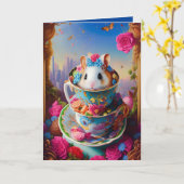 Honey White Syrian Hamster Tee Party mit Donuts Karte (Gelbe Blume)