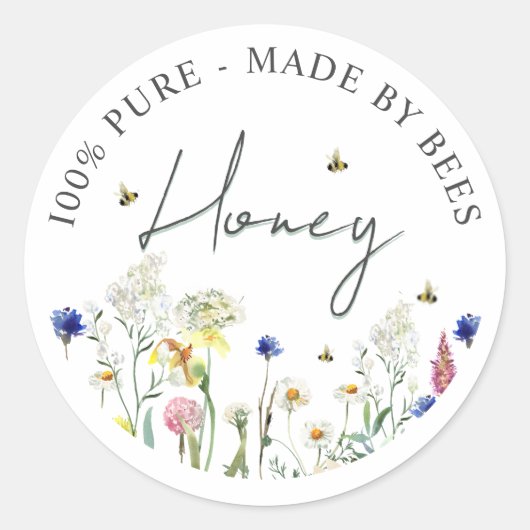 Honey Wildblume Wiese Bee Label Blume Runder Aufkleber (Vorderseite)