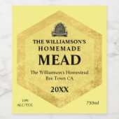 Honey Wine | Eigenmahlzeit |Vintages Bienenstock Weinetikett (Einzelnes Label)