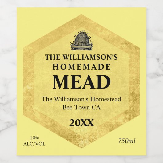 Honey Wine | Eigenmahlzeit |Vintages Bienenstock Weinetikett (Einzelnes Label)