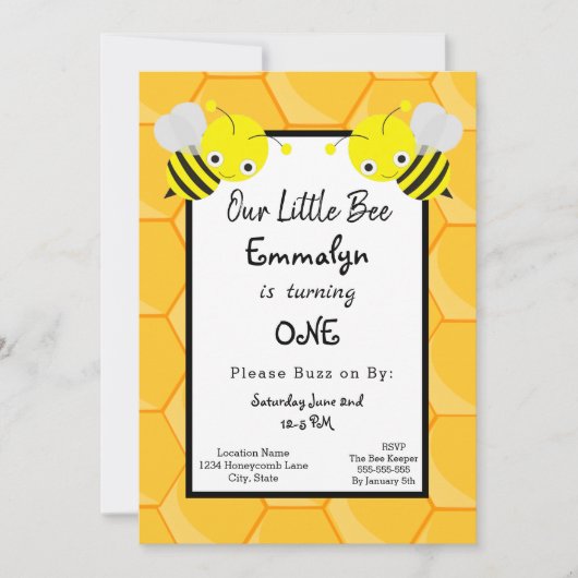 Honey zum ersten Mal zum Geburtstag Einladung (Vorderseite)