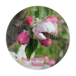 Honeybee & Apple Blossom Glass Cutting Board Schneidebrett