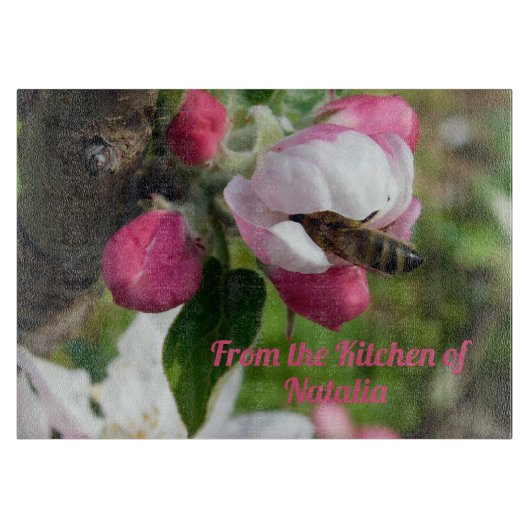 Honeybee & Apple Blossom Glass Cutting Board Schneidebrett (Vorderseite)