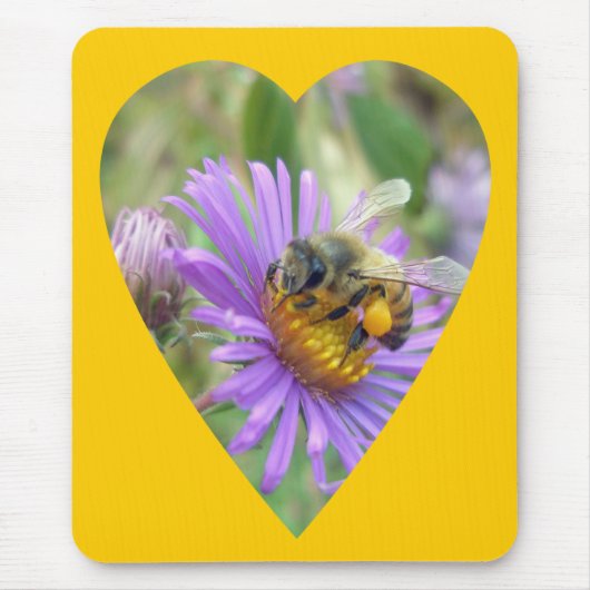Honeybee auf Fall Asters Herz Mousepad (Vorne)