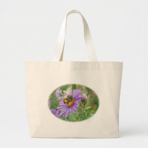 Honeybee auf Herbst Asters Wildblume Series Jumbo Stoffbeutel