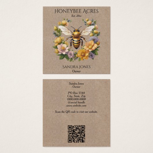 Honeybee auf Kraft Paper w QR Code Business Cards (Vorne & Hinten)