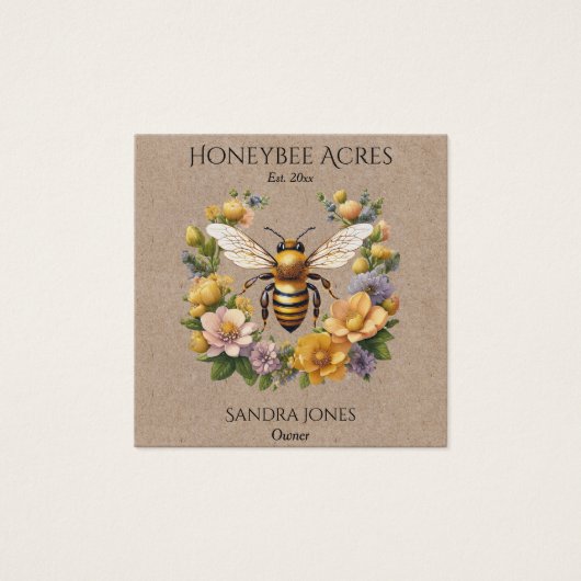 Honeybee auf Kraft Paper w QR Code Business Cards (Vorderseite)
