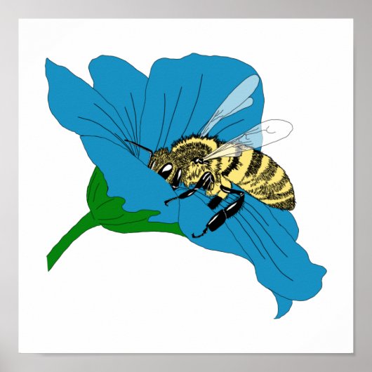 Honeybee Blue Blume Illustration Poster (Vorne)