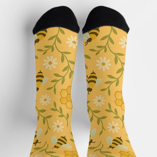 Honeybee & Daisy Pattern – Golden Garden Socks Socken (Oben)