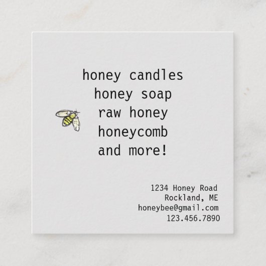 Honeybee Gelbe Wildblume Seife Kerzen Honeycomb Quadratische Visitenkarte (Rückseite)