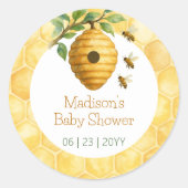 Honeybee Hive Baby Shower Runder Aufkleber (Vorderseite)