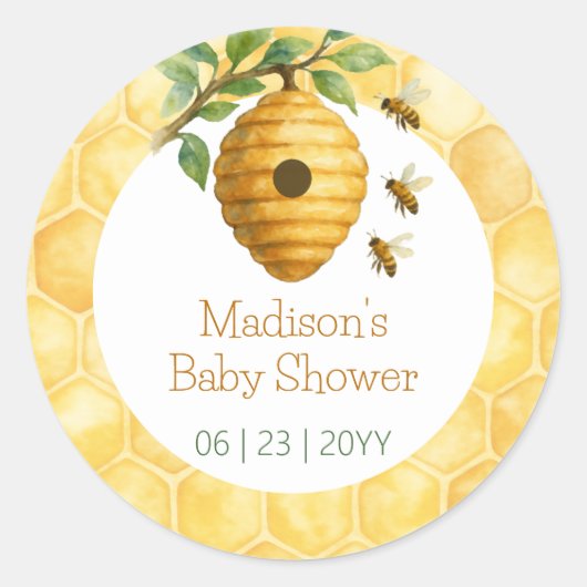 Honeybee Hive Baby Shower Runder Aufkleber (Vorderseite)