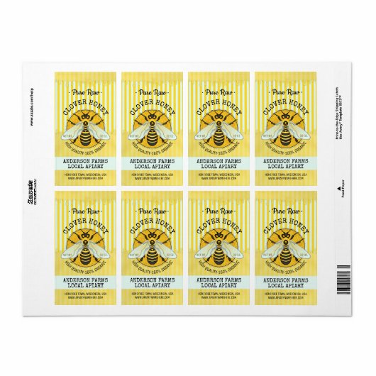 Honeybee Honey Jar Apiary Bee Labels | Streifen (Vorne)