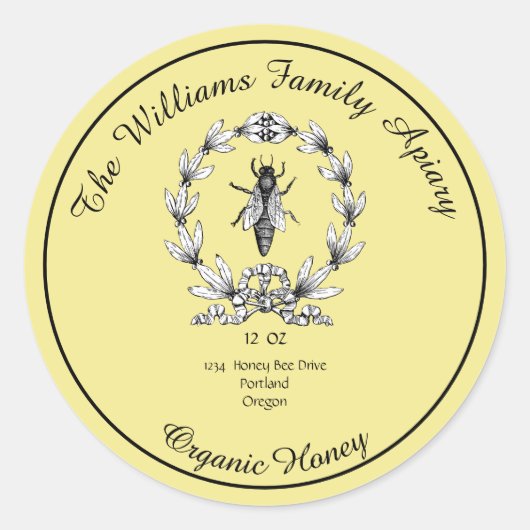 Honeybee Honey Jar Apiary Label | Bio Honig Runder Aufkleber (Vorderseite)