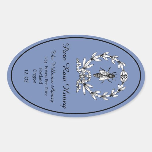 Honeybee Honey Jar Apiary Label | Reiner Honig Ovaler Aufkleber (Vorderseite)