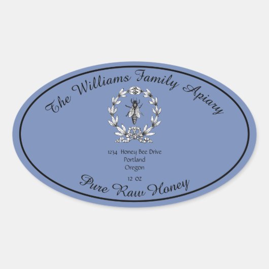 Honeybee Honey Jar Apiary Label | Reiner Honig Ovaler Aufkleber (Vorderseite)