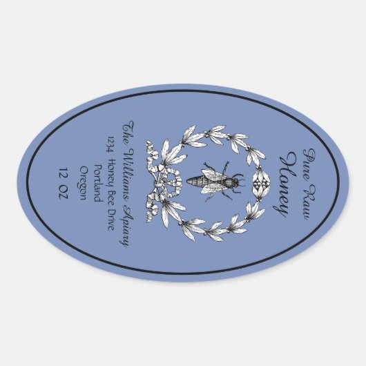 Honeybee Honey Jar Apiary Label | Reiner Honig Ovaler Aufkleber (Vorderseite)