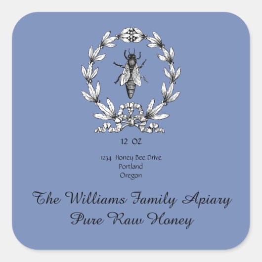 Honeybee Honey Jar Apiary Label | Reiner Honig Quadratischer Aufkleber (Vorderseite)