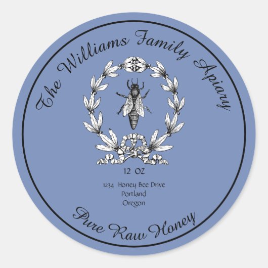 Honeybee Honey Jar Apiary Label | Reiner Honig Runder Aufkleber (Vorderseite)