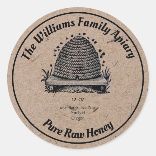 Honeybee Honey Jar Apiary Label | Reiner Honig Runder Aufkleber (Vorderseite)