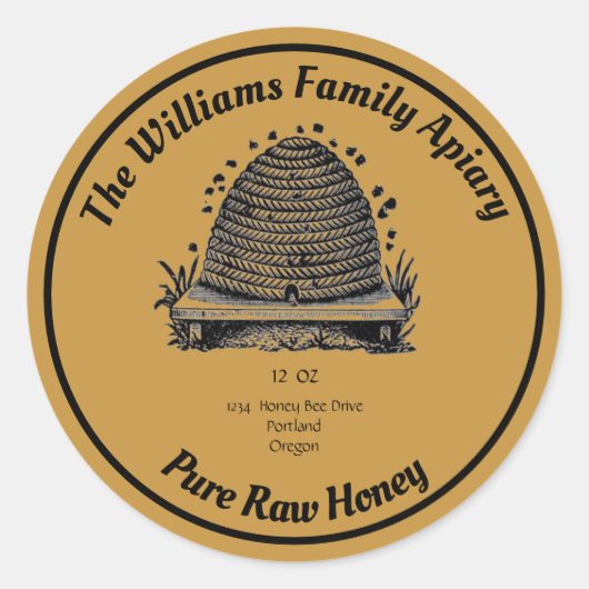 Honeybee Honey Jar Apiary Label | Reiner Honig Runder Aufkleber (Vorderseite)