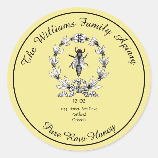 Honeybee Honey Jar Apiary Label | Reiner Honig Runder Aufkleber (Vorderseite)