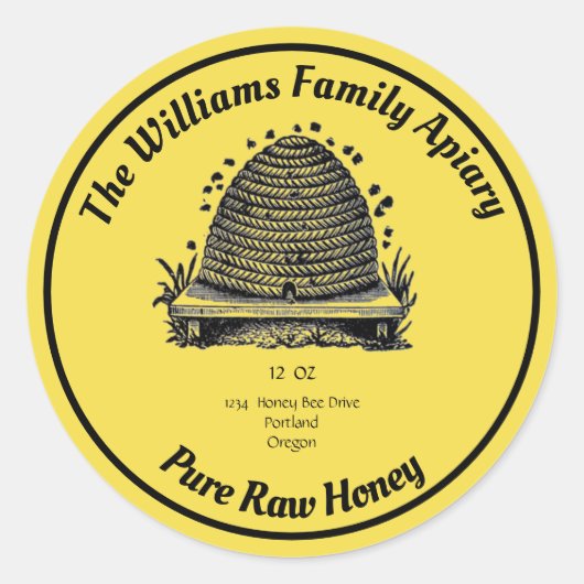 Honeybee Honey Jar Apiary Label | Reiner Honig Runder Aufkleber (Vorderseite)