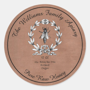 Honeybee Honey Jar Apiary Label   Reiner Honig Runder Aufkleber