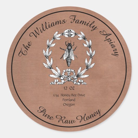 Honeybee Honey Jar Apiary Label | Reiner Honig Runder Aufkleber (Vorderseite)