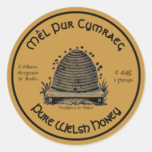 Honeybee Honey Jar Apiary Label Reinwalisischer Runder Aufkleber