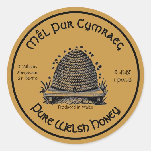 Honeybee Honey Jar Apiary Label | Reinwalisischer Runder Aufkleber (Vorderseite)