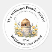 Honeybee Honey Jar Apiary Label Wildblume Honey Runder Aufkleber (Vorderseite)